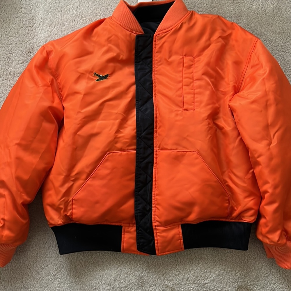 Men's Black Bomber Jacket with Orange Accents - Picture 3 of 4